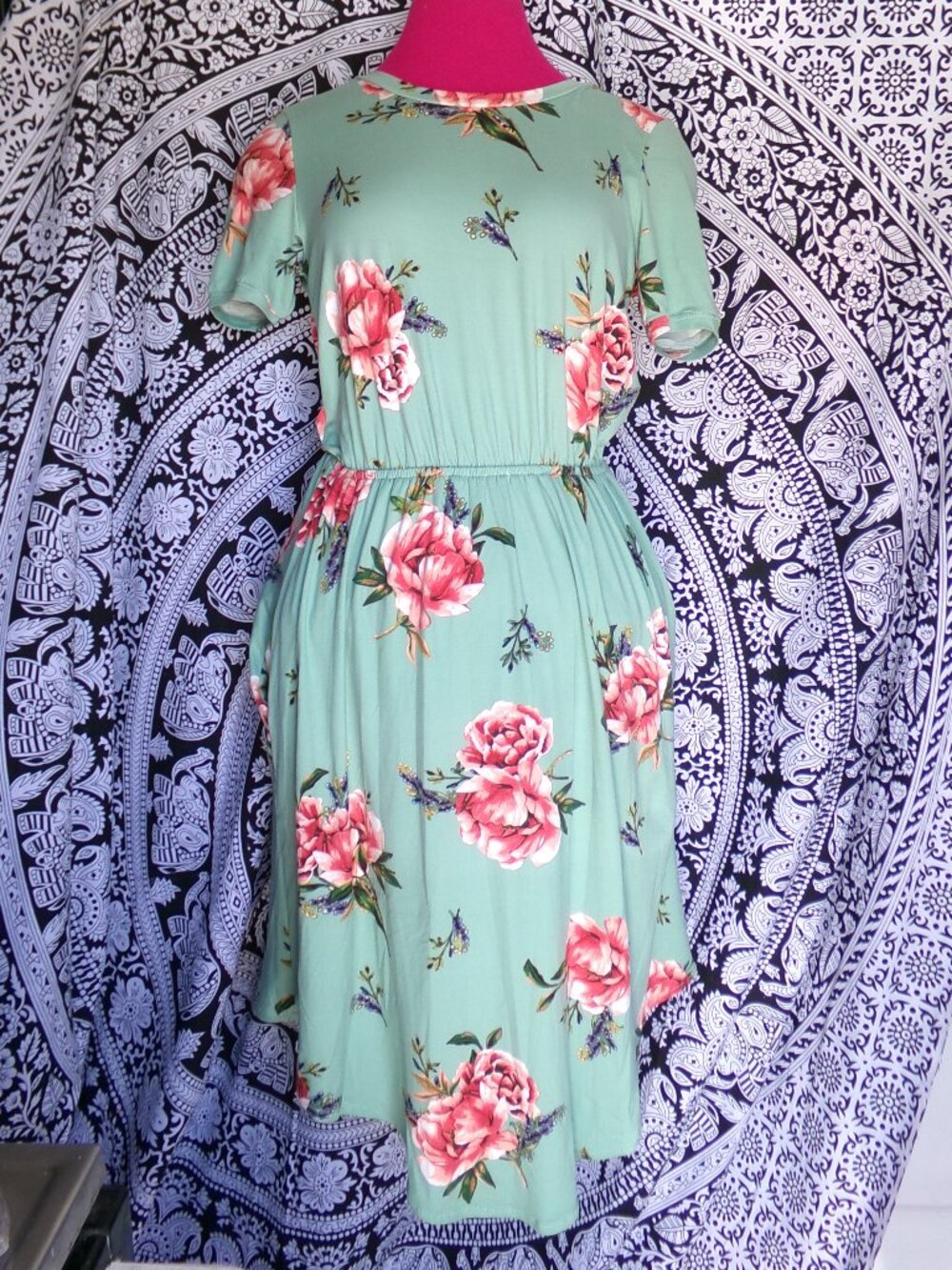 Reb & J 220 Green Floral Maxi Dress Sz M